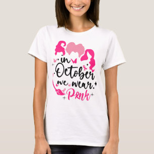 In October We Wear Pink Ribbon Witch Halloween Bre T-Shirt