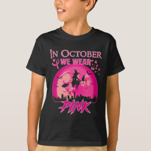 In October We Wear Pink Ribbon Witch Halloween Bre T-Shirt