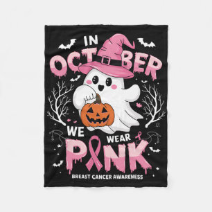In October We Wear Pink Shirt Ghost Breast Cancer Fleece Blanket