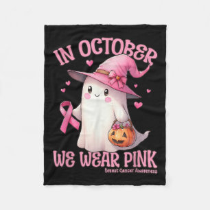 In October We Wear Pink Shirt Ghost Breast Cancer  Fleece Blanket