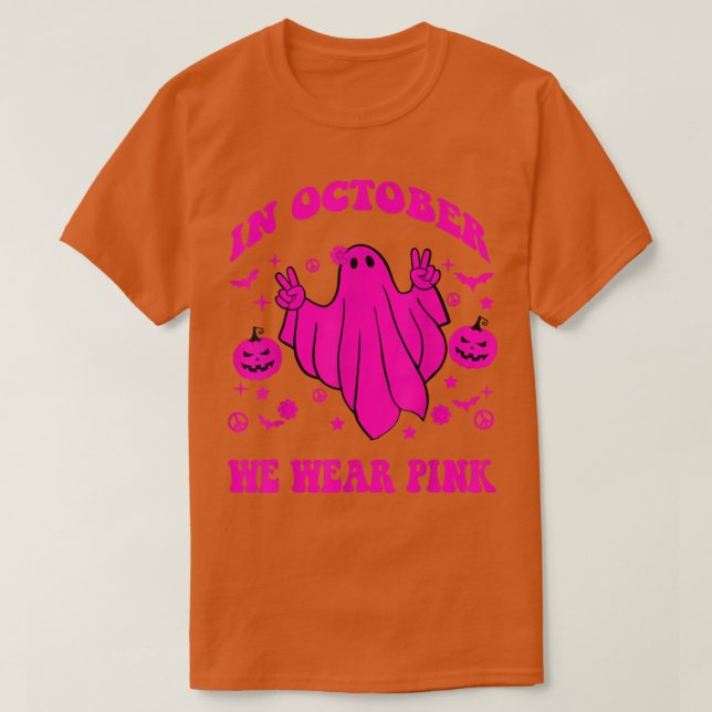 in October We Wear Pink spooky Ghoul Breast Cancer T-Shirt (Design Front)