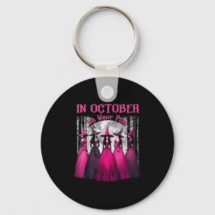 In October We Wear Pink Spooky Witch Halloween Bre Key Ring