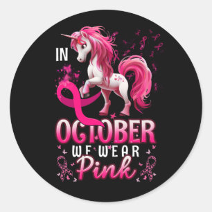 In October We Wear Pink Unicorn Breast Cancer Awar Classic Round Sticker
