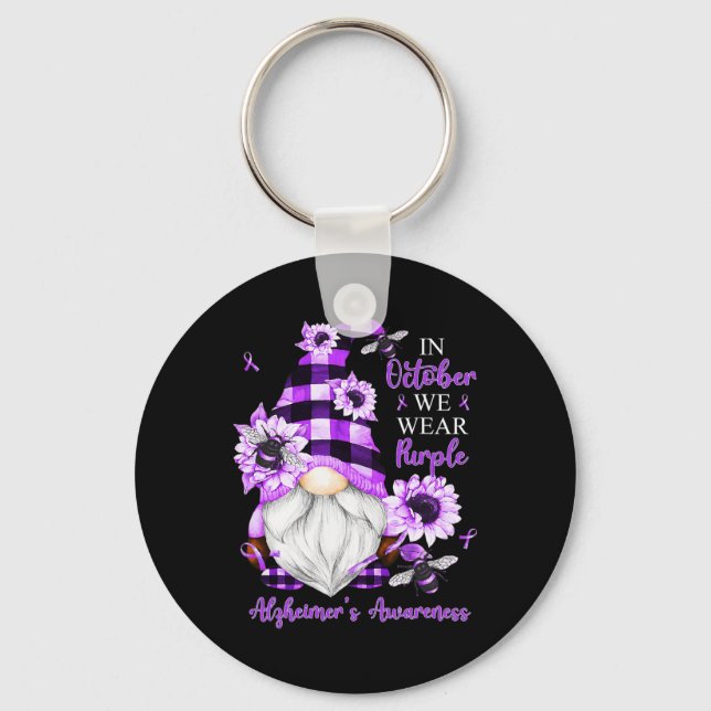 In October We Wear Purple Gnomes Alzheimer Awarene Key Ring (Front)