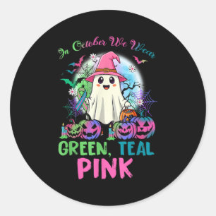 In October We Wear Teal Nk Halloween Metastatic Br Classic Round Sticker
