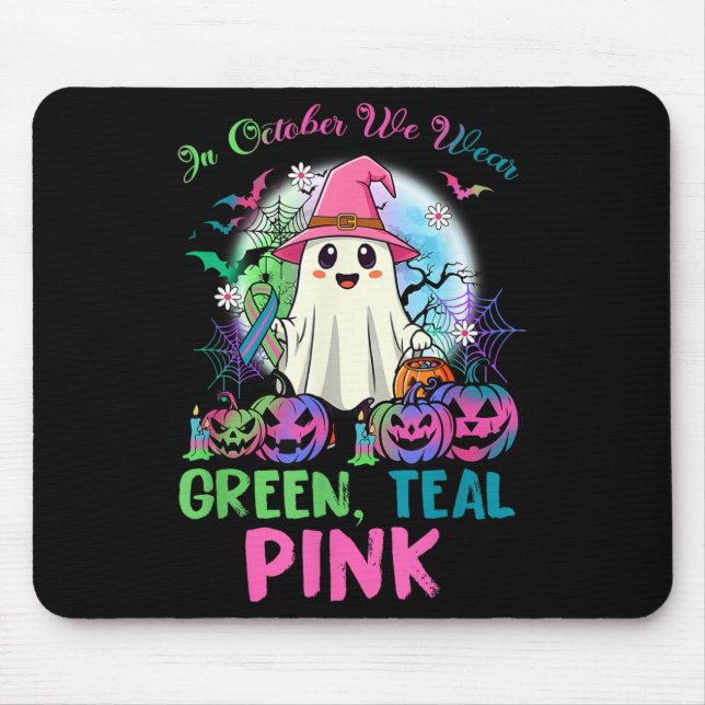 In October We Wear Teal Nk Halloween Metastatic Br Mouse Pad (Front)