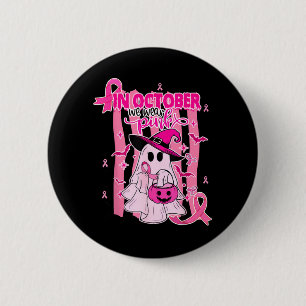 In October Wear Pink Ghost Witch Breast Cancer 6 Cm Round Badge