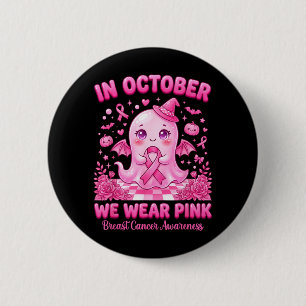 In October Wear Pink Ghost Witch Breast Cancer 6 Cm Round Badge