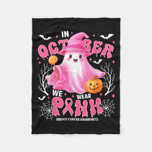 In October Wear Pink Ghost Witch Breast Cancer Fleece Blanket