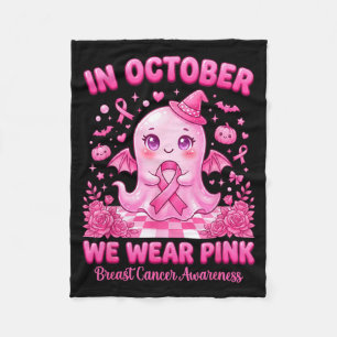 In October Wear Pink Ghost Witch Breast Cancer Fleece Blanket