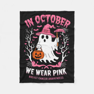 In October Wear Pink Ghost Witch Breast Cancer Fleece Blanket