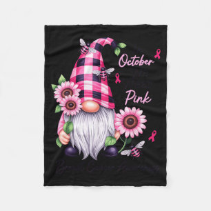In October Wear Pink Gnome Breast Cancer Awareness Fleece Blanket