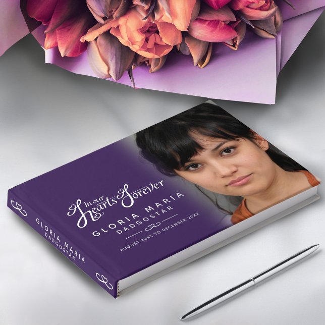 In our hearts forever funeral photo purple silver guest book (Creator Uploaded)