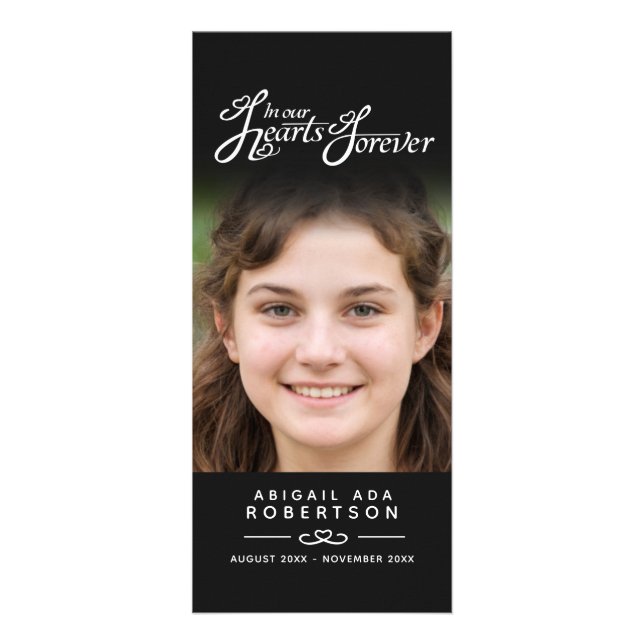 In our hearts funeral program black white rack card (Back)