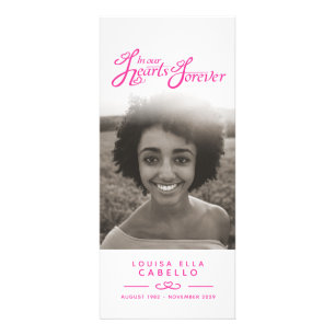 In our hearts funeral program white and pink rack card
