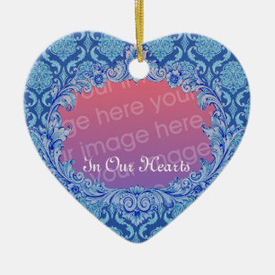 In Our Hearts Memorial Tribute Blue Damask Ceramic Tree Decoration