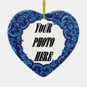 In Our Hearts PHOTO Memorial Tribute Blue A05 Ceramic Tree Decoration