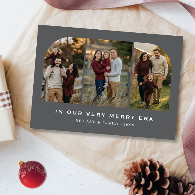In Our Very Merry Era Modern 3 Photo Christmas Holiday Card (Creator Uploaded)