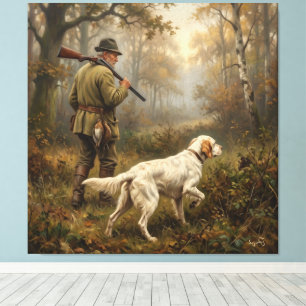 In Pursuit of Woodcock, English Setter Hunting  Canvas Print