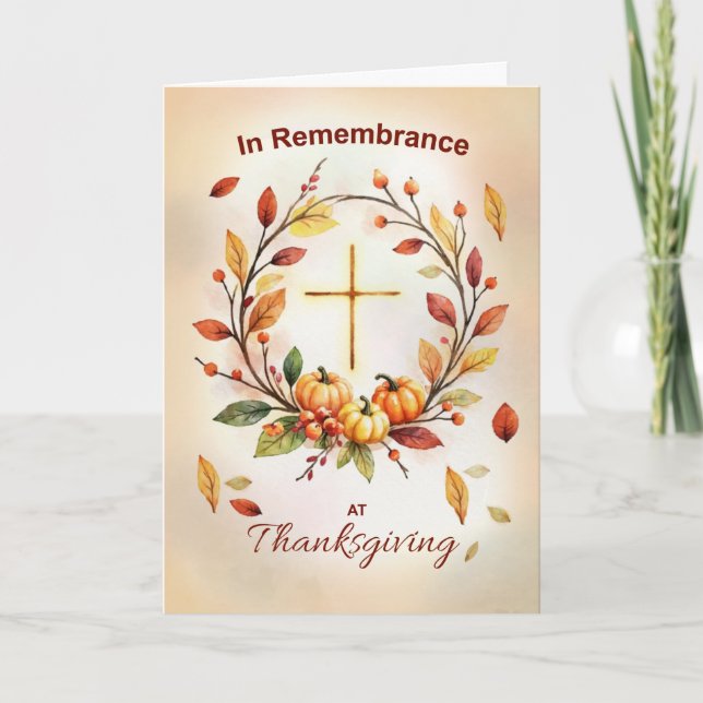 In Remembrance Religious Thanksgiving Wreath Cross Card (Front)