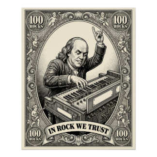 In Rock We Trust 100 Rocks Franklin Keyboardist  Poster