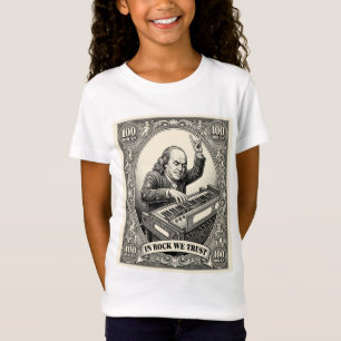 In Rock We Trust 100 Rocks Franklin Keyboardist  T-Shirt