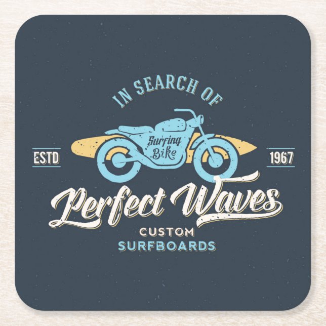 In Search Of Perfect Waves Poster Square Paper Coaster (Front)