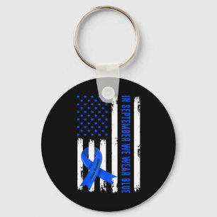 In September We Wear Blue Ribbon Ataxia Awareness Key Ring
