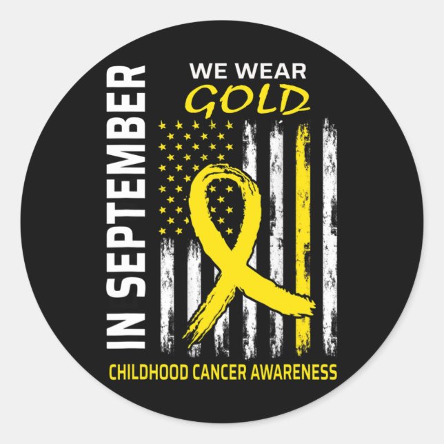 In September We Wear Gold Flag Childhood Cancer Aw Classic Round Sticker (Front)