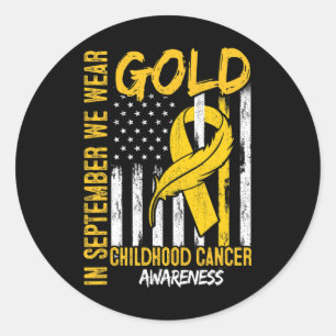 In September We Wear Gold Flag Ribbon Childhood Ca Classic Round Sticker