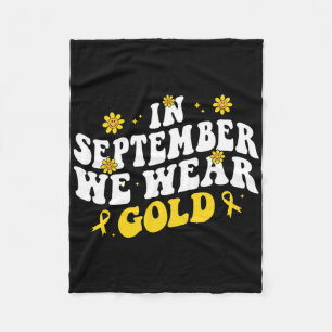 In September We Wear Gold Groovy Childhood Cancer Fleece Blanket