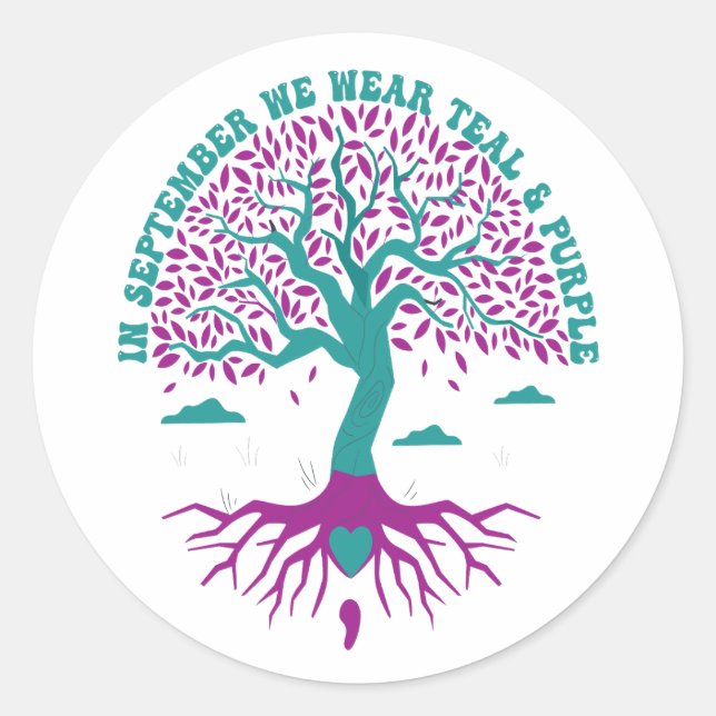 In September We Wear Teal And Purple Mental Health Classic Round Sticker (Front)