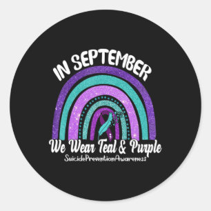 In September We Wear Teal and Purple Rainbow Suici Classic Round Sticker