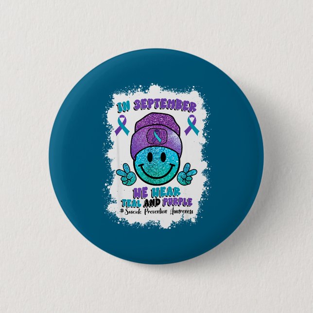 In September We Wear Teal Purple Ribbon Suicide Pr 6 Cm Round Badge (Front)