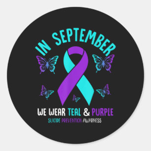 In September We Wear Teal Purple Ribbon Suicide Pr Classic Round Sticker