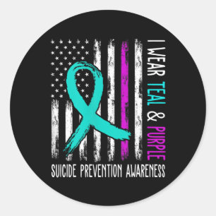 In September We Wear Teal Purple Ribbon Suicide Pr Classic Round Sticker