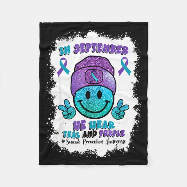 In September We Wear Teal Purple Ribbon Suicide Pr Fleece Blanket (Front)