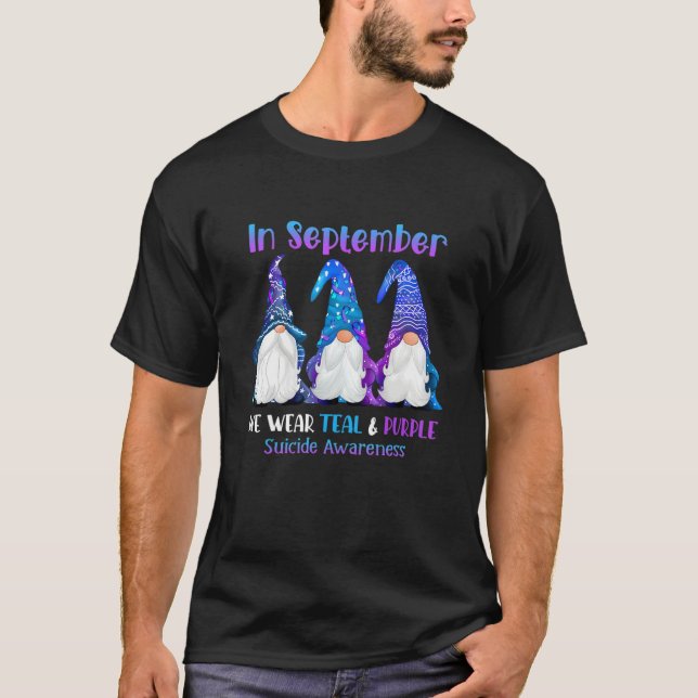 In September We Wear Teal & Purple Ribbon Suicide  T-Shirt (Front)