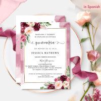 In Spanish, Burgundy and Pink Floral Quinceañera