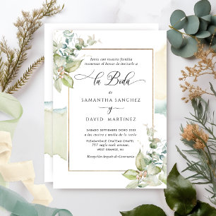 In Spanish, Elegant Greenery Wedding Invitation