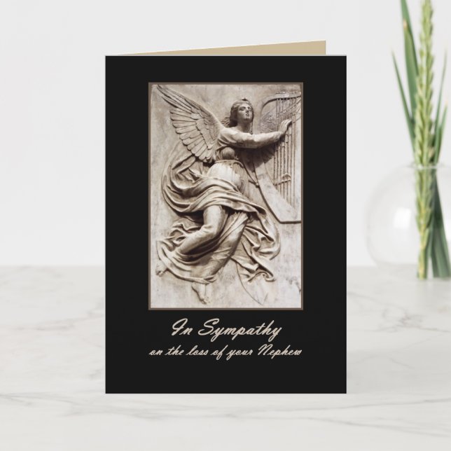 In Sympathy - Loss of Nephew - Angel with Harp Card (Front)
