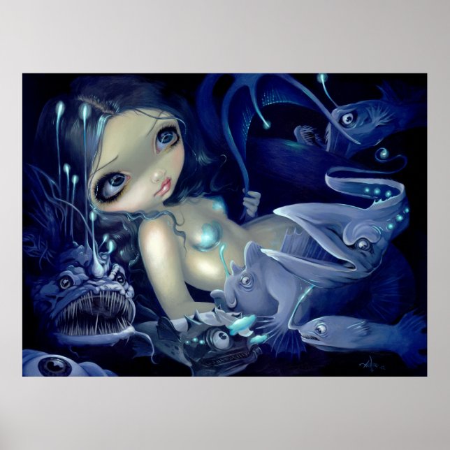 In the Abyss ART PRINT anglerfish mermaid deep sea (Front)