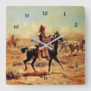 “In the Alkali” Western Art by Charles M Russell Square Wall Clock