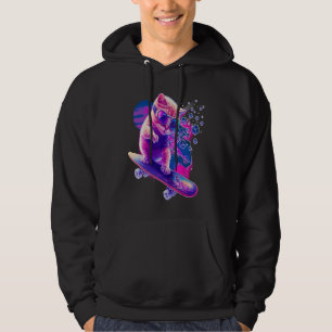 In the colourful space a cute cat rides a skateboa hoodie
