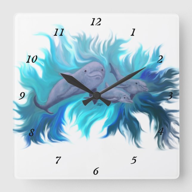 In the Dolphin School Square Wall Clock (Front)