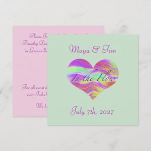 In the Flow of Love Pink & Green Heart Invitation