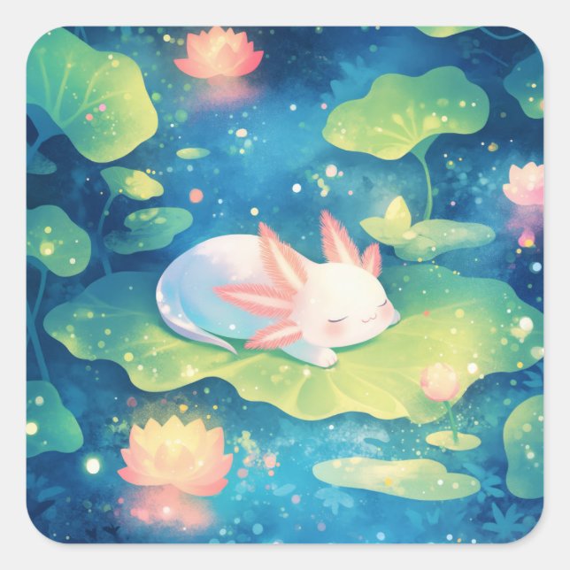 In the Flower Pond Axolotl Sweet Escape Square Sticker (Front)