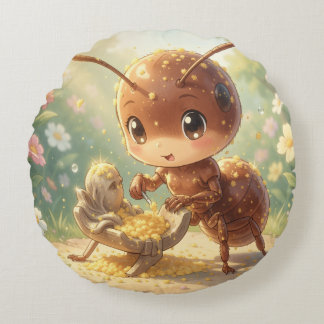In the Footsteps of Floral Gold Round Cushion