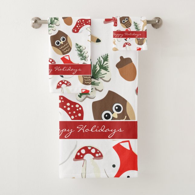 In the Forest Christmas Holidays Pattern Bath Towel Set (Insitu)