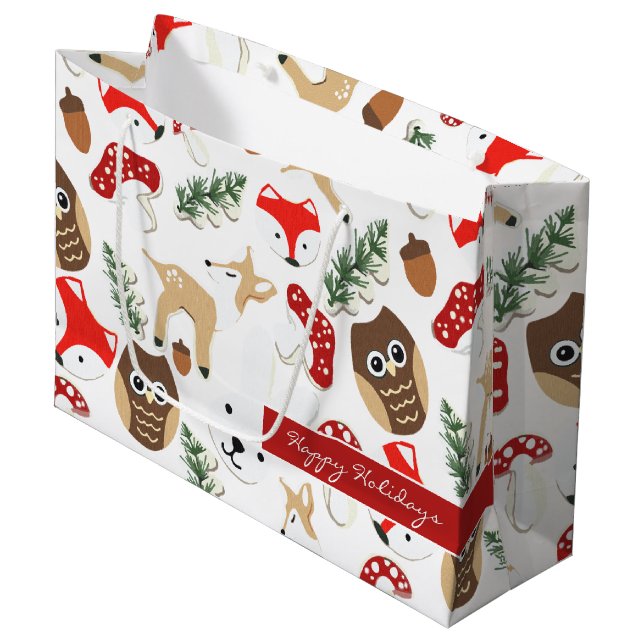 In the Forest Christmas Holidays Pattern Large Gift Bag (Front Angled)